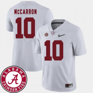 Alabama Crimson Tide #10 Men AJ McCarron Jersey White Stitched 2018 SEC Patch College Football 668111-380
