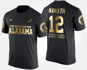 Bama #12 For Men's Joe Namath T-Shirt Black Embroidery Short Sleeve With Message Gold Limited 550265-260