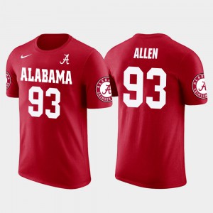 University of Alabama #93 For Men Jonathan Allen T-Shirt Red Washington skins Football Future Stars College 449479-607