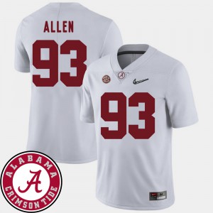 Bama #93 Men's Jonathan Allen Jersey White 2018 SEC Patch College Football Embroidery 335635-288