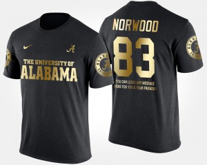 Alabama #83 For Men Kevin Norwood T-Shirt Black Short Sleeve With Message Gold Limited Alumni 549239-286