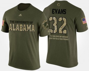 Alabama #32 For Men's Rashaan Evans T-Shirt Camo Short Sleeve With Message Military Player 996323-591