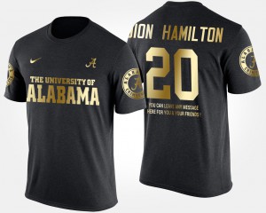 Roll Tide #20 For Men's Shaun Dion Hamilton T-Shirt Black Official Short Sleeve With Message Gold Limited 239925-317