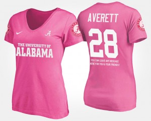 Alabama #28 Women's Anthony Averett T-Shirt Pink High School With Message 578847-549