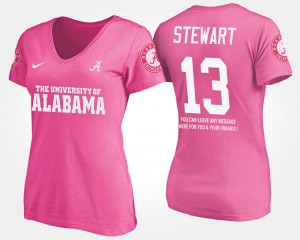 Bama #13 For Women ArDarius Stewart T-Shirt Pink Official With Message 463462-537
