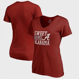 Alabama Roll Tide Womens T-Shirt Crimson NCAA Bowl Game Hometown Collection Sweet Home Alabama V-Neck 677232-905