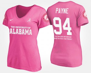 Roll Tide #94 Womens Da'Ron Payne T-Shirt Pink Stitched With Message 526152-131