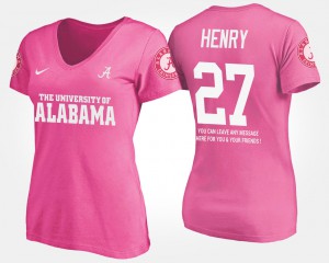 Alabama Crimson Tide #27 Women's Derrick Henry T-Shirt Pink Alumni With Message 124465-112