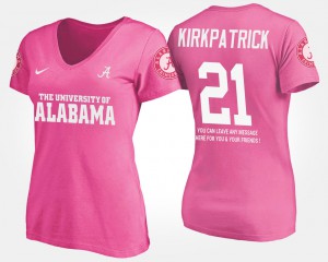 University of Alabama #21 For Women's Dre Kirkpatrick T-Shirt Pink NCAA With Message 303717-487