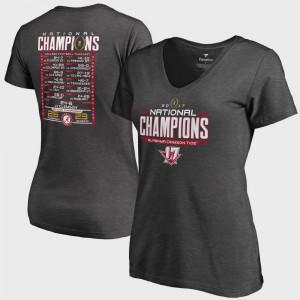 Bama For Women's T-Shirt Heather Gray Embroidery College Football Playoff 2017 National Champions Schedule V-Neck Bowl Game 977618-862