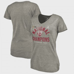 University of Alabama For Women T-Shirt Heather Gray College Football Playoff 2017 National Champions V-Neck Long Snap Bowl Game Official 123401-427