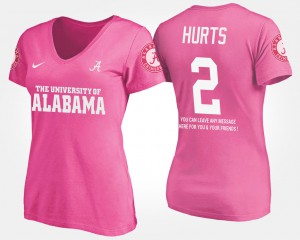 University of Alabama #2 Women Jalen Hurts T-Shirt Pink Stitch With Message 185777-187