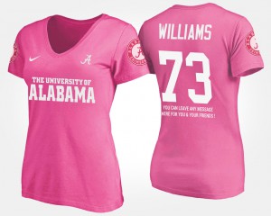 Alabama Crimson Tide #73 Women Jonah Williams T-Shirt Pink With Message Official 689773-622